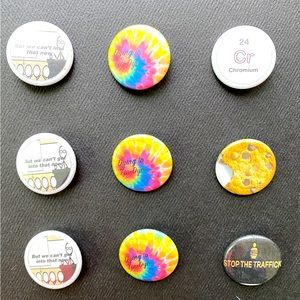Pinback Button for backpack, Jacket, Cap, etc. total 9 pieces. nWOT